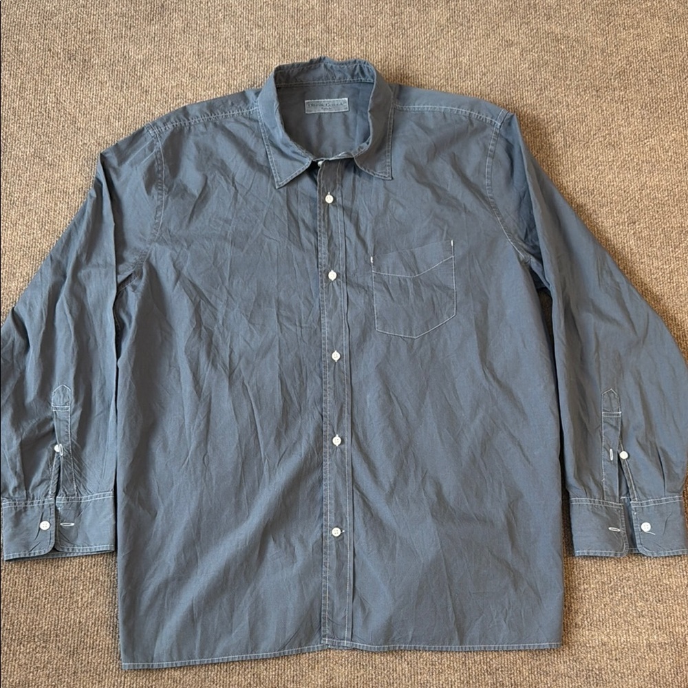 OFFICINE GENERALE Grey Button Up Lightweight Cotton Long Sleeve Shirt Mens XL